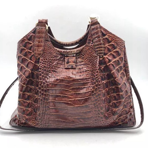 Brahmin Luxurious Brown Crocodile Skin Imprint Leather Elisa Handbag Purse 🌺🌺 - Picture 2 of 15